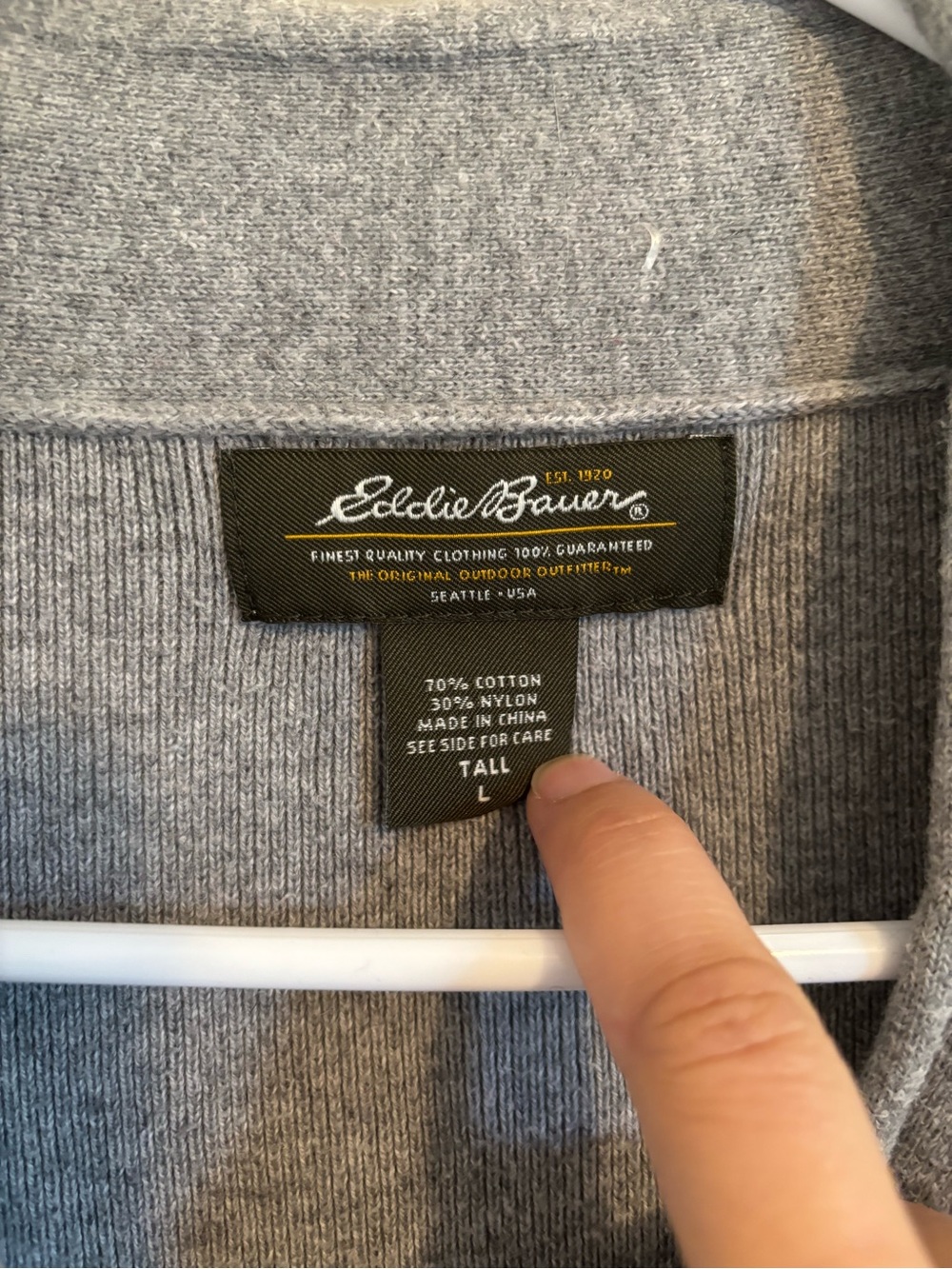 Eddie Bauer Light Gray V-Neck Long-Sleeve Pullover TALL L - Picture 3 of 4